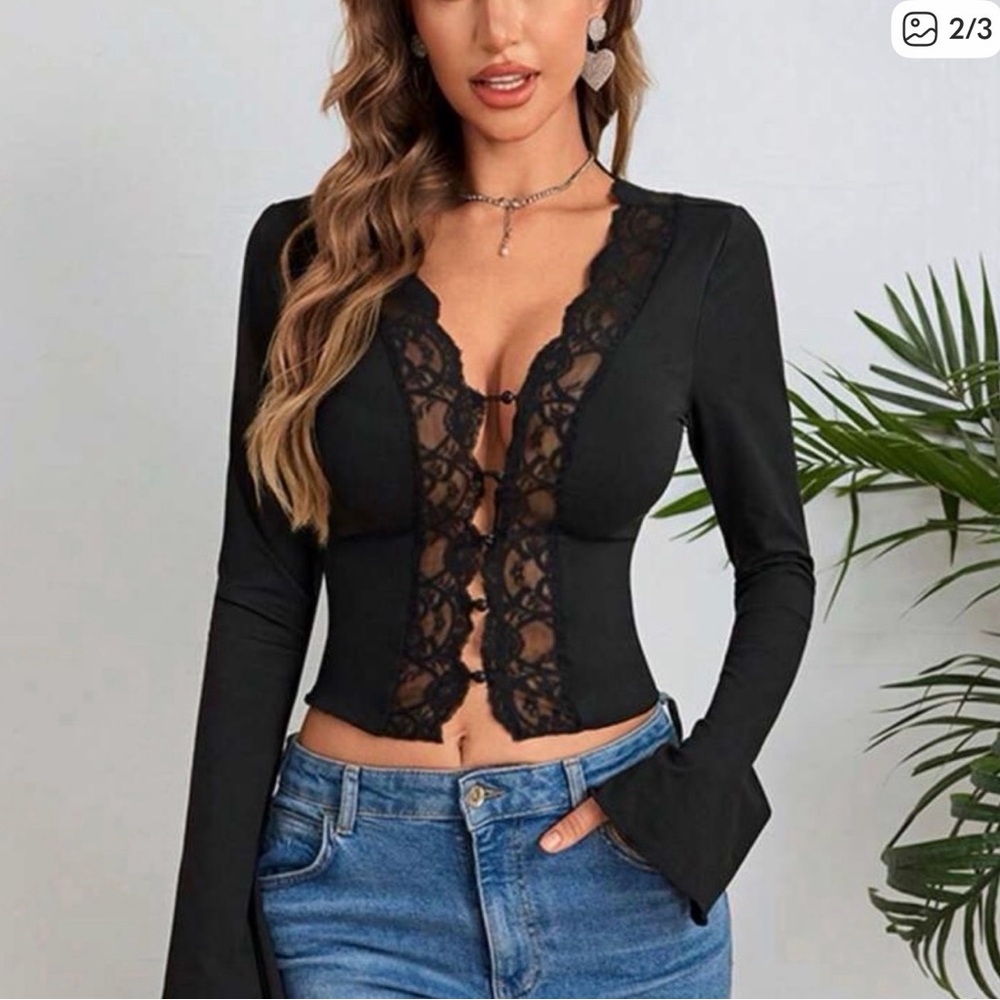 Elegant Black Lace Trim Top